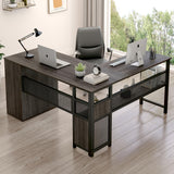 L Shaped Desk with Storage Cabinets, Reversible Home Office Corner Desk