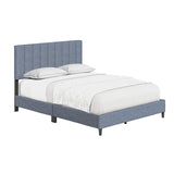 Leah Upholstered Vertical Tufted Platform Bed with Headboard and Strong Wood 13-Slat