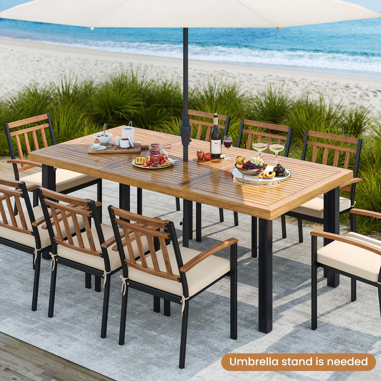 Patio Outdoor Dining Table for 8, 79’’ x 39.5’’ Acacia Wood Rectangular Table w/Slatted Top
