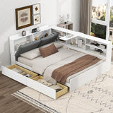 Bed Frame with Upholstered Storage Headboard and 2 Drawers, Pine Wood Daybed