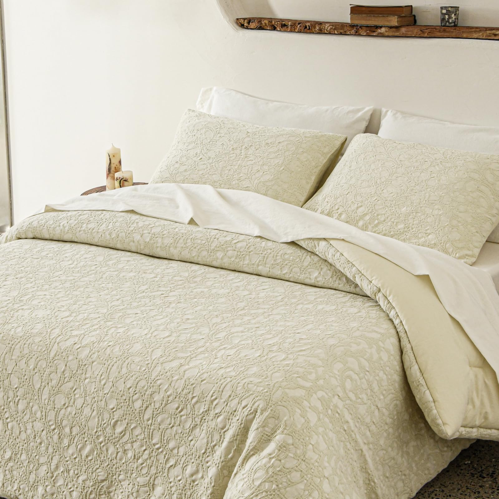 Cotton Boho King Comforter Bed Sets, Cream Comforter Set King