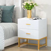 2-Drawer Nightstand, Modern Fluted Night Stands Bed Side Table with Storage, Wood