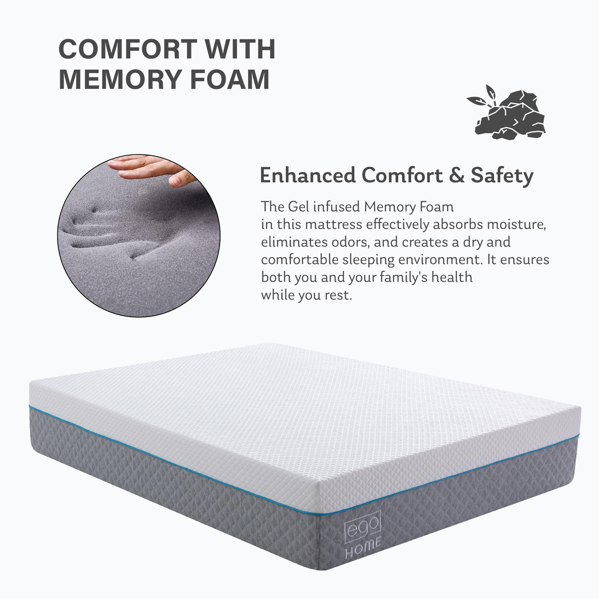 14 Inch King Memory Foam Mattress, Fiberglass Free Mattress Bed in a Box