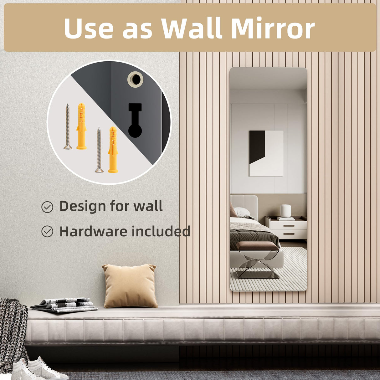 Door Mirror Full Length, 47"x 16" Full Body Over The Door Hanging Wall Mounted Mirror