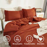 Queen Comforter Set Burnt Orange, 3 Pieces Boho Terracotta Lightweight Fall Bedding