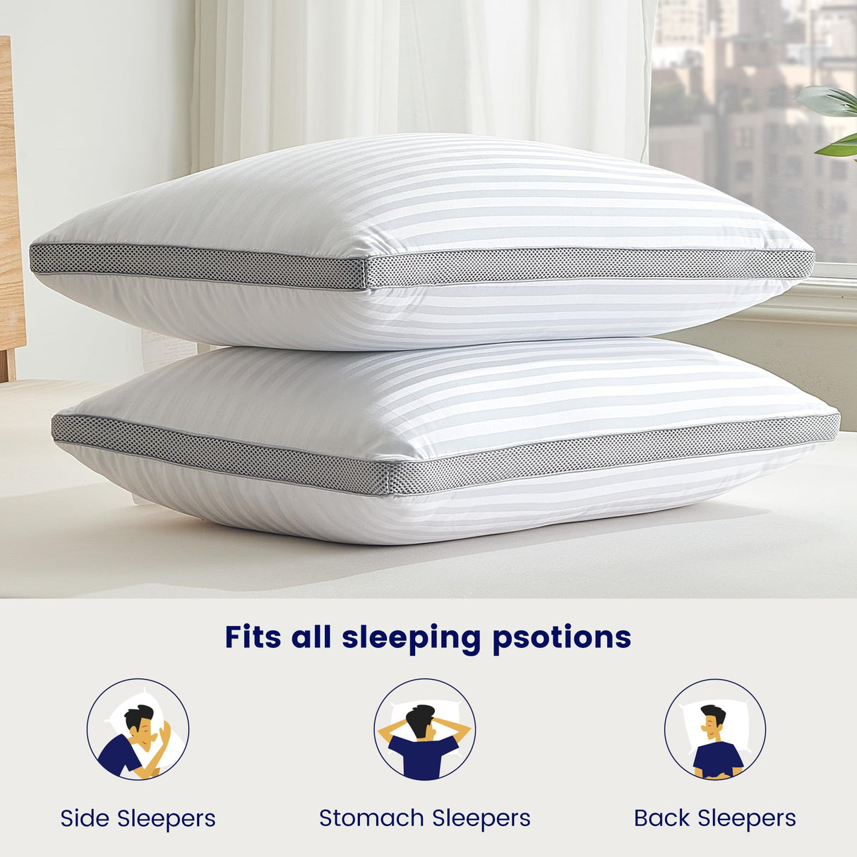 Bed Pillows for Sleeping, Queen Size Set of 2, Sandwich Mesh with Breathable Sides,