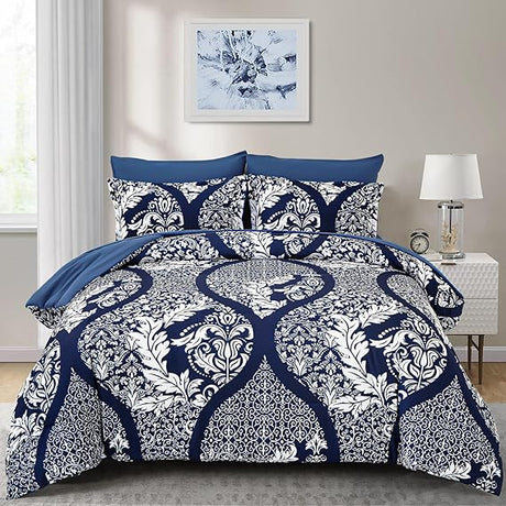 Grey Comforter Set Queen Size, 7 Pieces Bohemian Damask Comforter Set