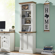 Farmhouse Bookcase with Storage Cabinet, 72" Tall Bookshelf with Adjustable Shelves, 4-Tier Open Wood Shelf Bookcase for Home Office, Living Room, Antique White