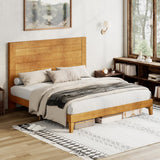 Queen Size Solid Wood Bed Frame with 48.6" High Headboard, Mid-Century Platform