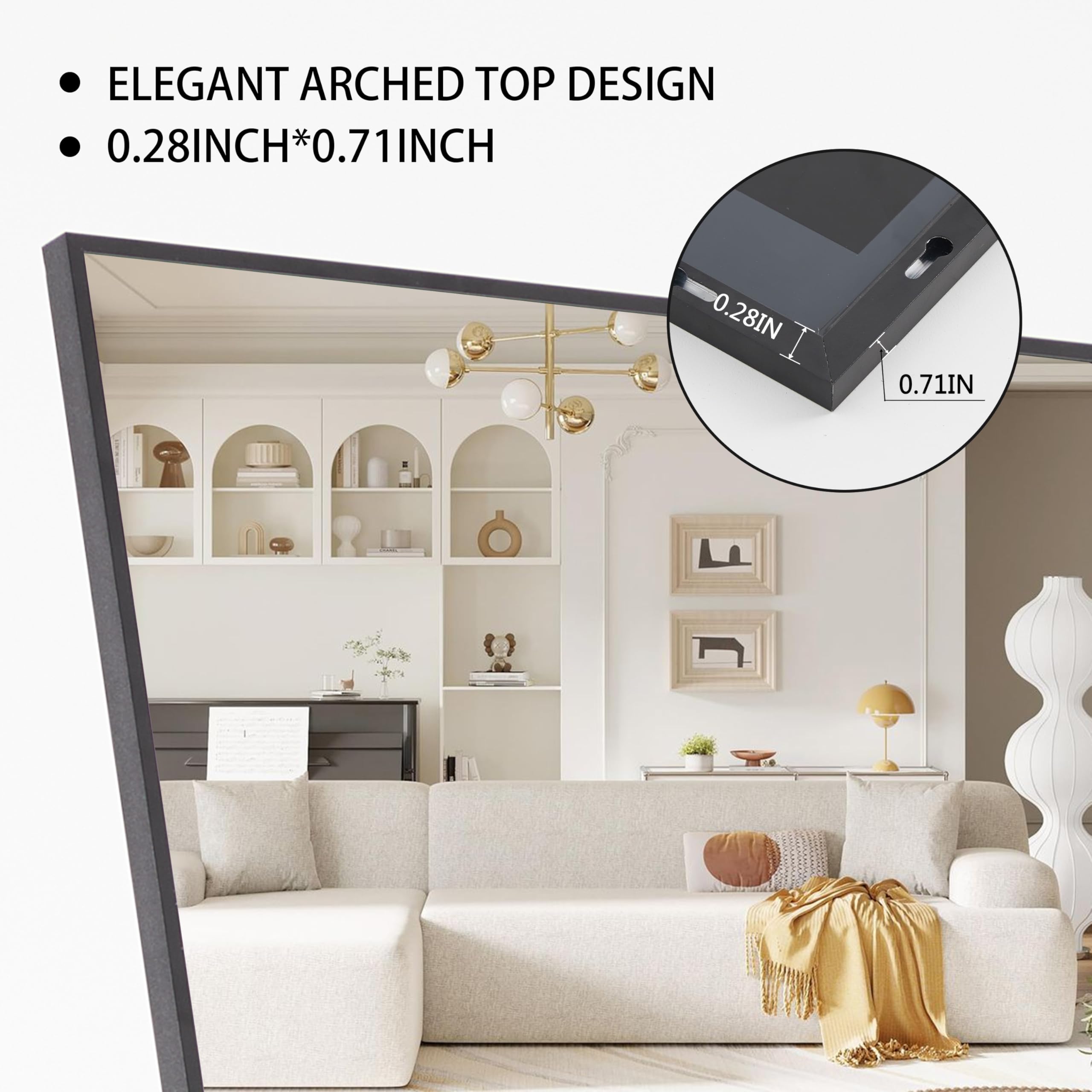 Full Length Standing Mirror 59"x16" - Black Rectangular Floor Mirror