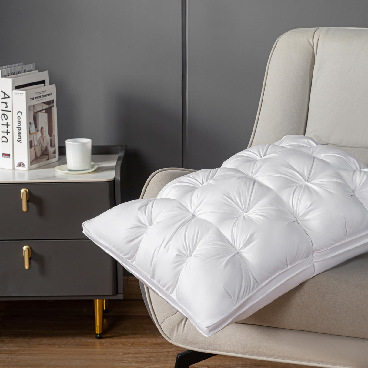 Queen Size Luxury White Goose Down Pillow,800 Fill Power Fluffy and Soft Hotel Feather Pillow