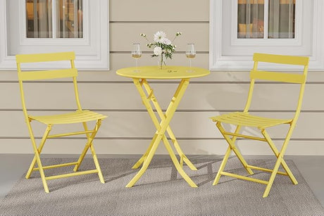 3-Piece Patio Bistro Sets, Outdoor Space-Saving Folding Bistro Table and Chairs, Patio Furniture Set with Strong Round Tube Metal Frame, Weather Resistant Conversation Set for Yard Garden, Green
