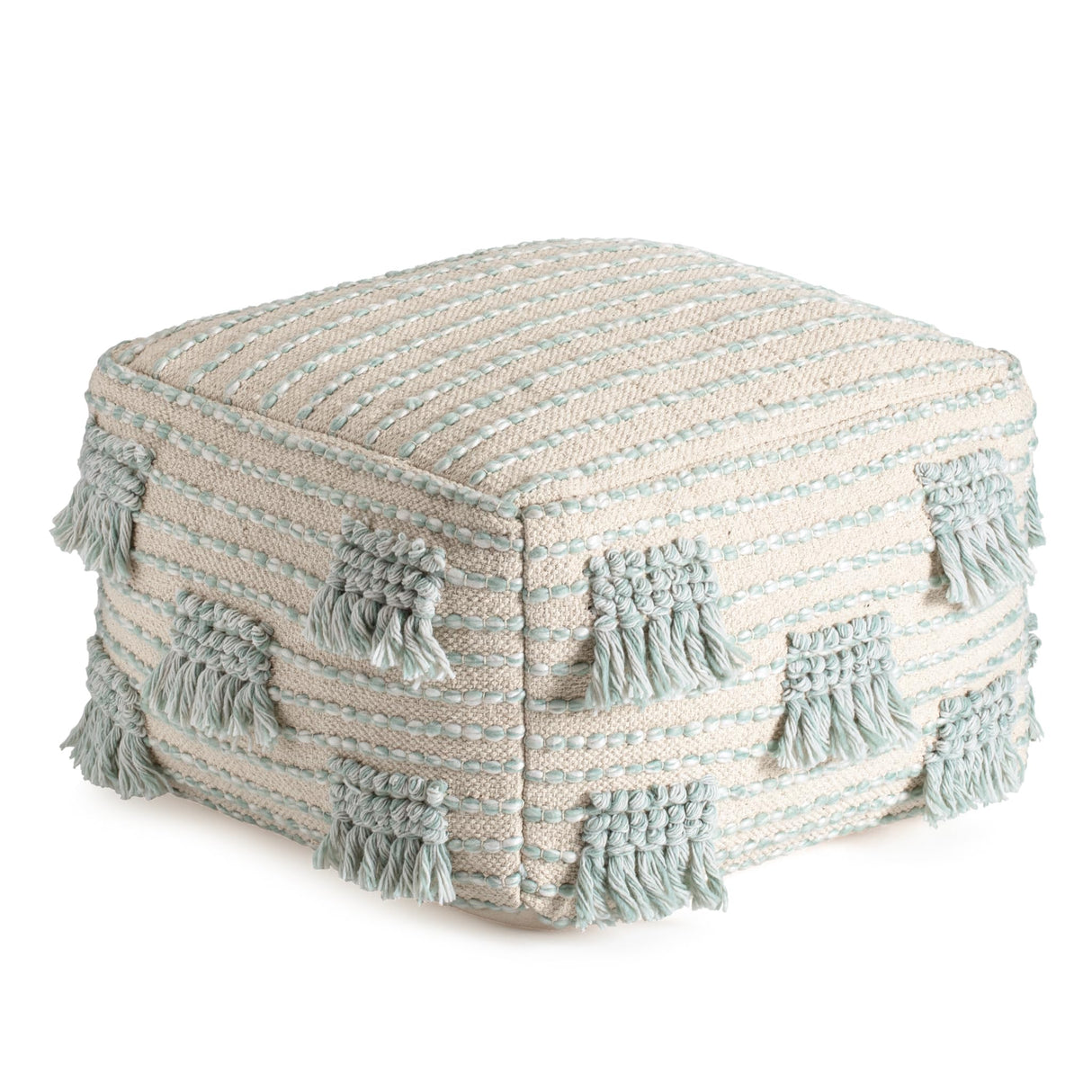 Anji Mountain 100% Handmade & Handcrafted Comfortable Home Décor Pouf Ottoman Footrest for Living Room, Bedroom, Nursery, Kidsroom, Patio Furniture - (22" x 22" x 16"- Green,Beige)