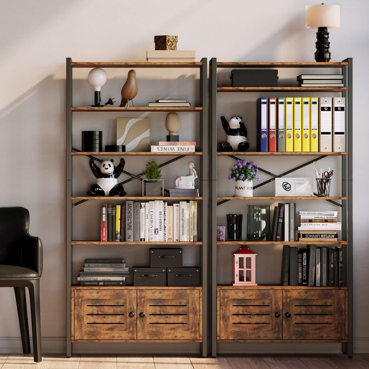 Bookshelf and Bookcase with Adjustable 5 Shelves, 70" H x 31.5" W Wide Bookshelves