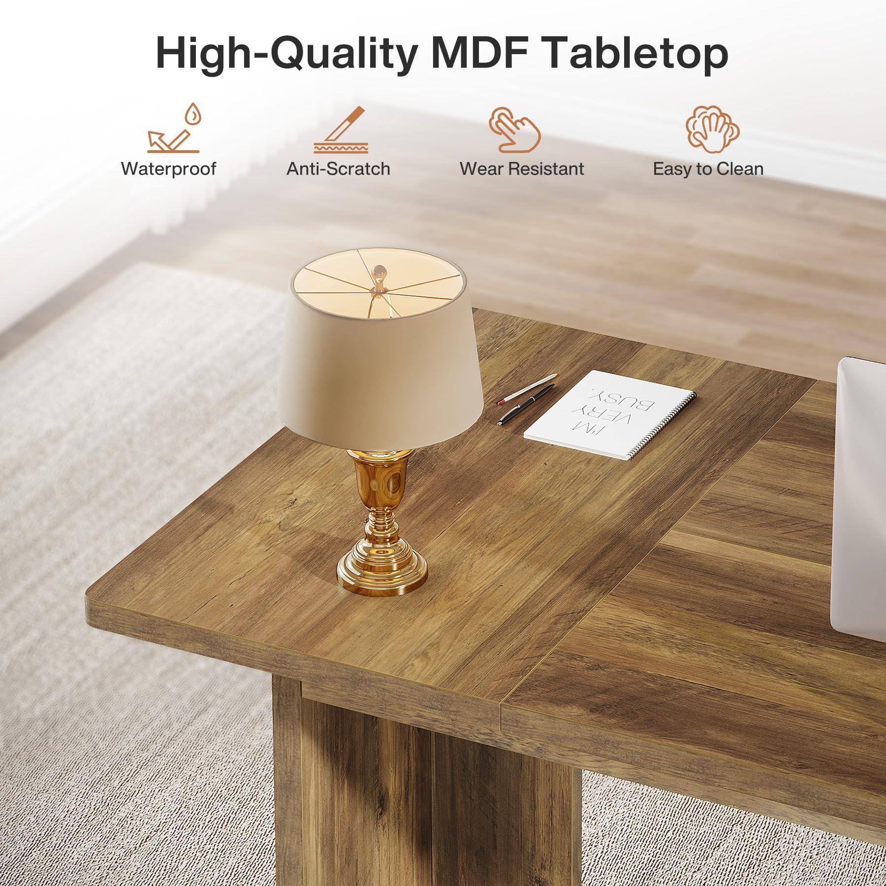 Tribesigns 70.87 Inches Executive Desk, Large Wood Computer Desk Writing Table with Sturdy Frame and Thick Tabletop for Gaming Working Study, Easy Assembly Workstation for Home Office, Brown