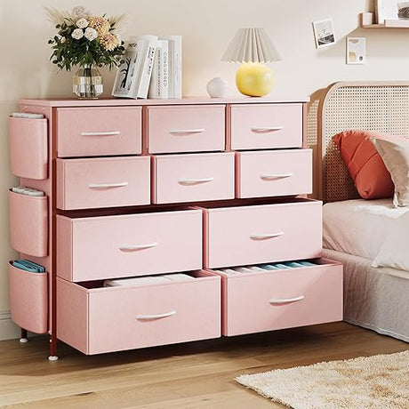 Pink 12 Drawer Dresser for Bedroom, Fabric Dressers & Chests of Drawers