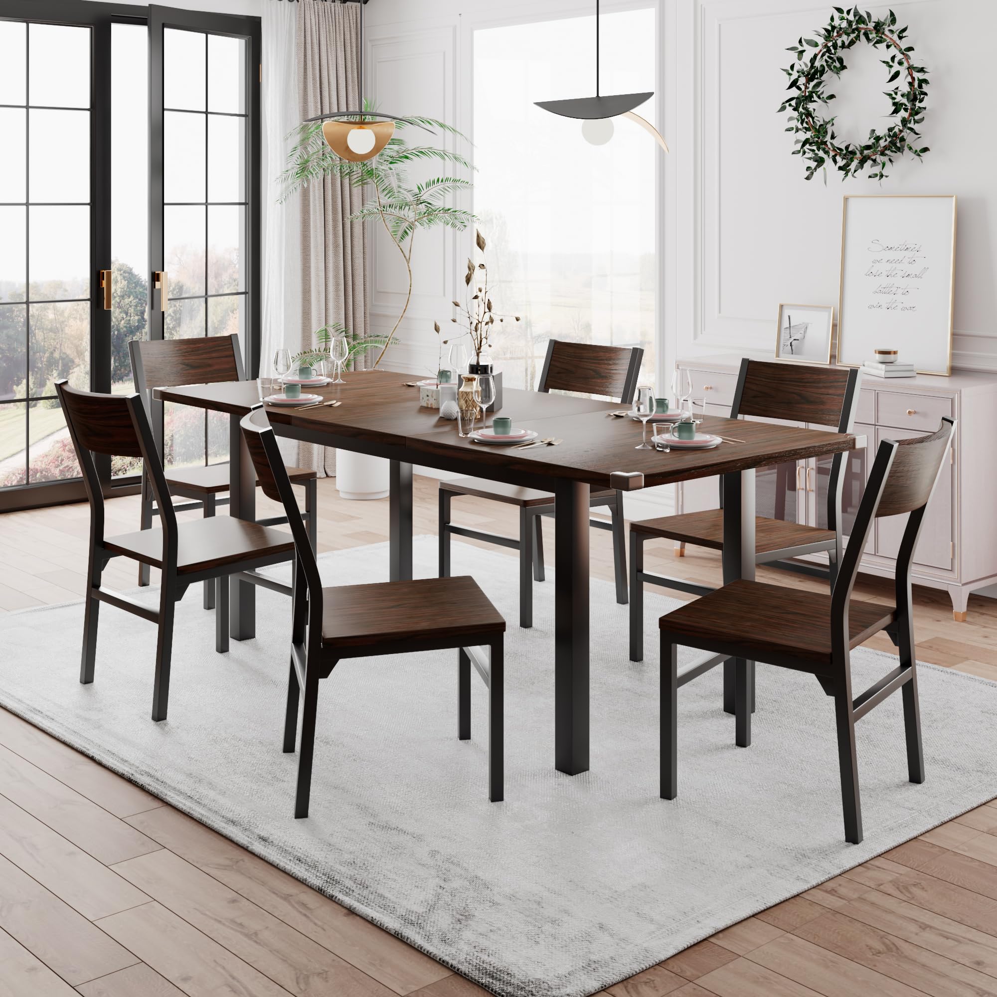 7-Piece Extendable Dining Table Set with 6 Chairs