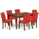 East West Furniture CAAB7-MAH-72 Capri 7 Piece Kitchen Set Consist of a Rectangle Dining Room Table and 6 Firebrick Red Faux Leather Upholstered Chairs, 36x60 Inch