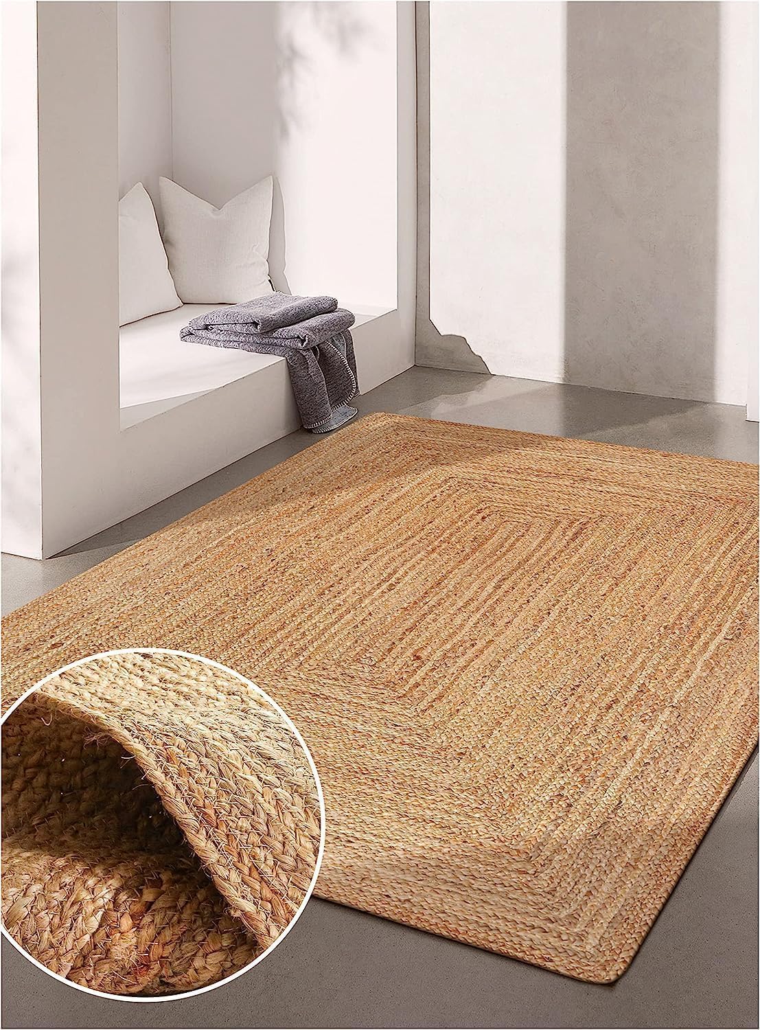 3x5 Handwoven Jute Braided Area Rug - Natural Rustic Reversible Rectangular Rug