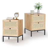 Nightstands Set of 2, Rattan Nightstand with Drawers, End Table, Bedside Table Set of 2