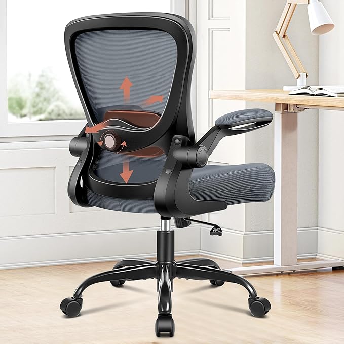 Ergonomic Mesh Office Chair with Flip-Up Armrests, Lumbar Support, Thickened Cushion