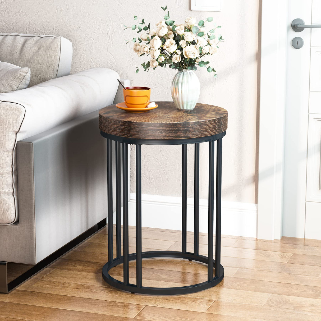 Round End Table, Industrial Side Table Small Accent Table, Metal Circle C Table