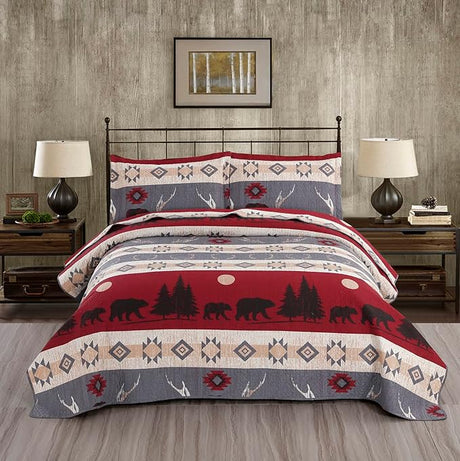 Lodge Bedspread Set Full/Queen Size Rustic Cabin Quilt Set Deer Bedding sets