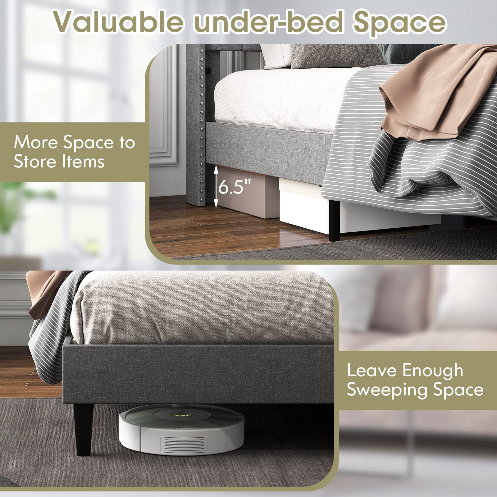 Full Size Upholstered Platform Bed Frame with Tufted Headboard