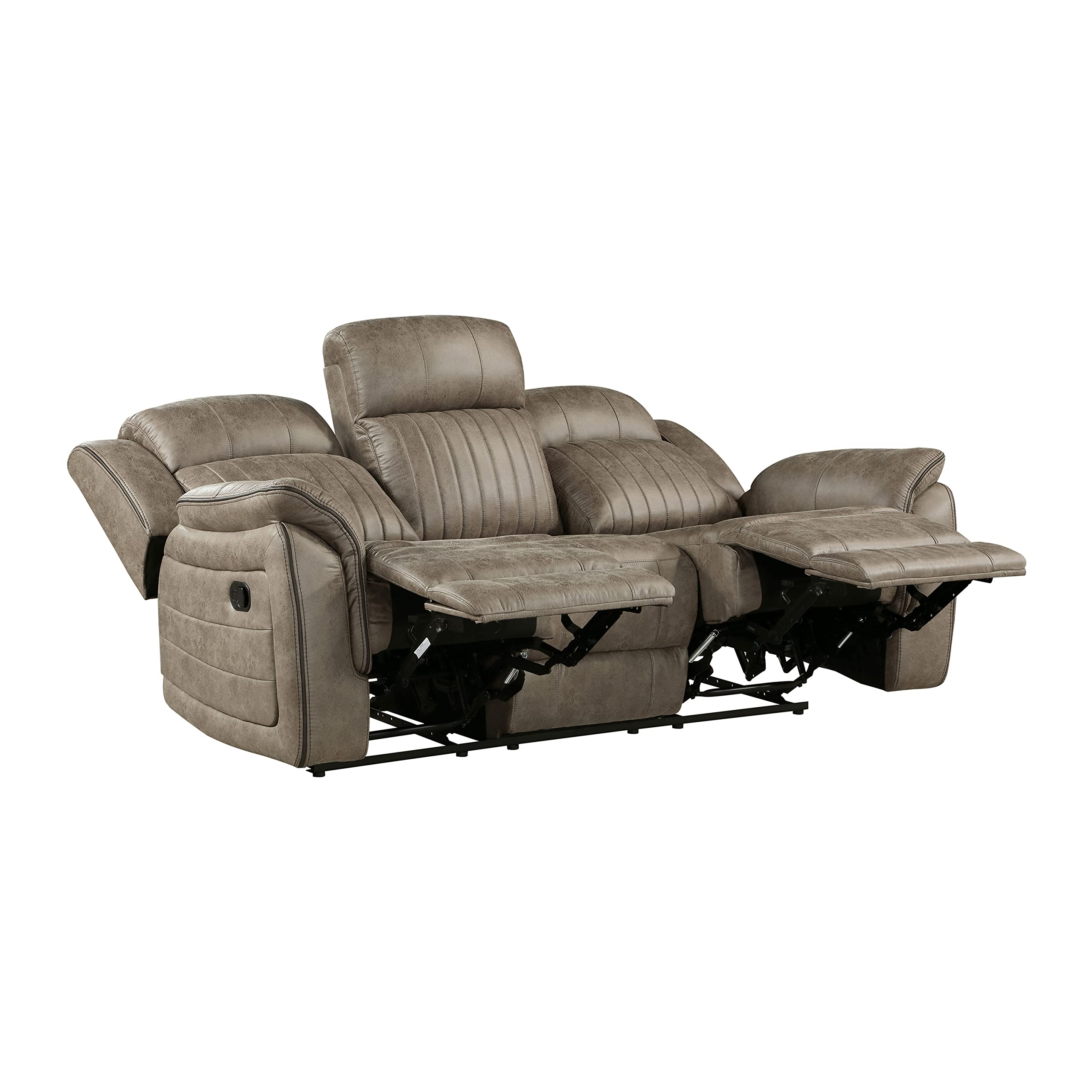 RelaxHaven Sandy Brown Manual Reclining Sofa – Microfiber, Pull-Tab Control