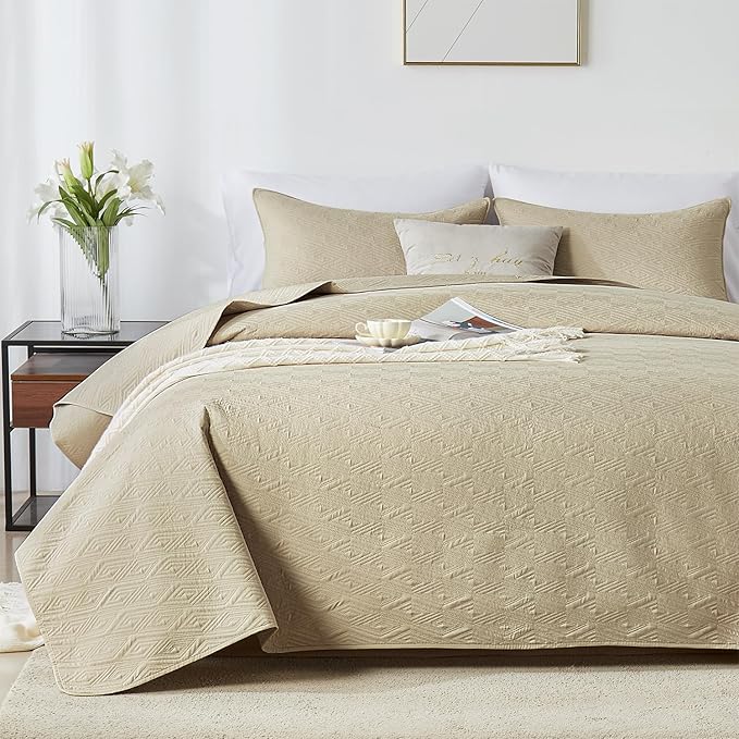 Full/Queen Quilt Set,Black Quilt Bedding Set with 2 Pillow Shams,Soft Lightweight Diamond Pattern