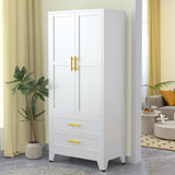 Wardrobe Closet with 2 Doors & 2 Drawers, 71" Tall Armoire Wardrobe Closet