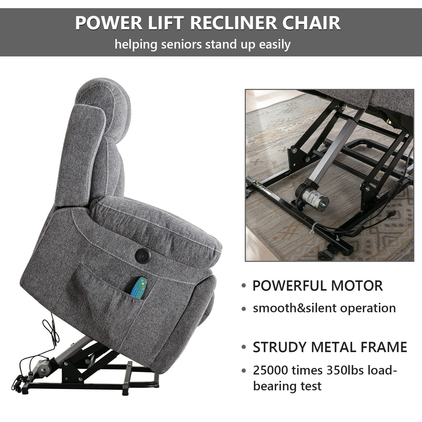 StoneCraft Titan XL Power Lift Recliner Chair – Massage, Heat, USB & Hidden Cup Holders