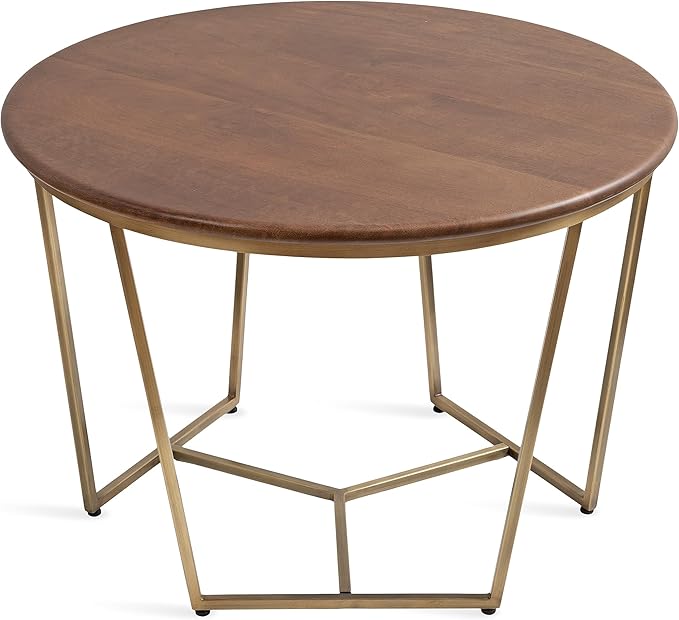 Solvay Modern Glam Round Coffee Table, 26 x 26 x 18, White Marble and Brass