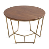 Kate and Laurel Solvay Mid-Century Round Coffee Table, 26 x 26 x 18, Walnut Brown and Antique Brass, Sophisticated Modern Circle Table for Storage and Display