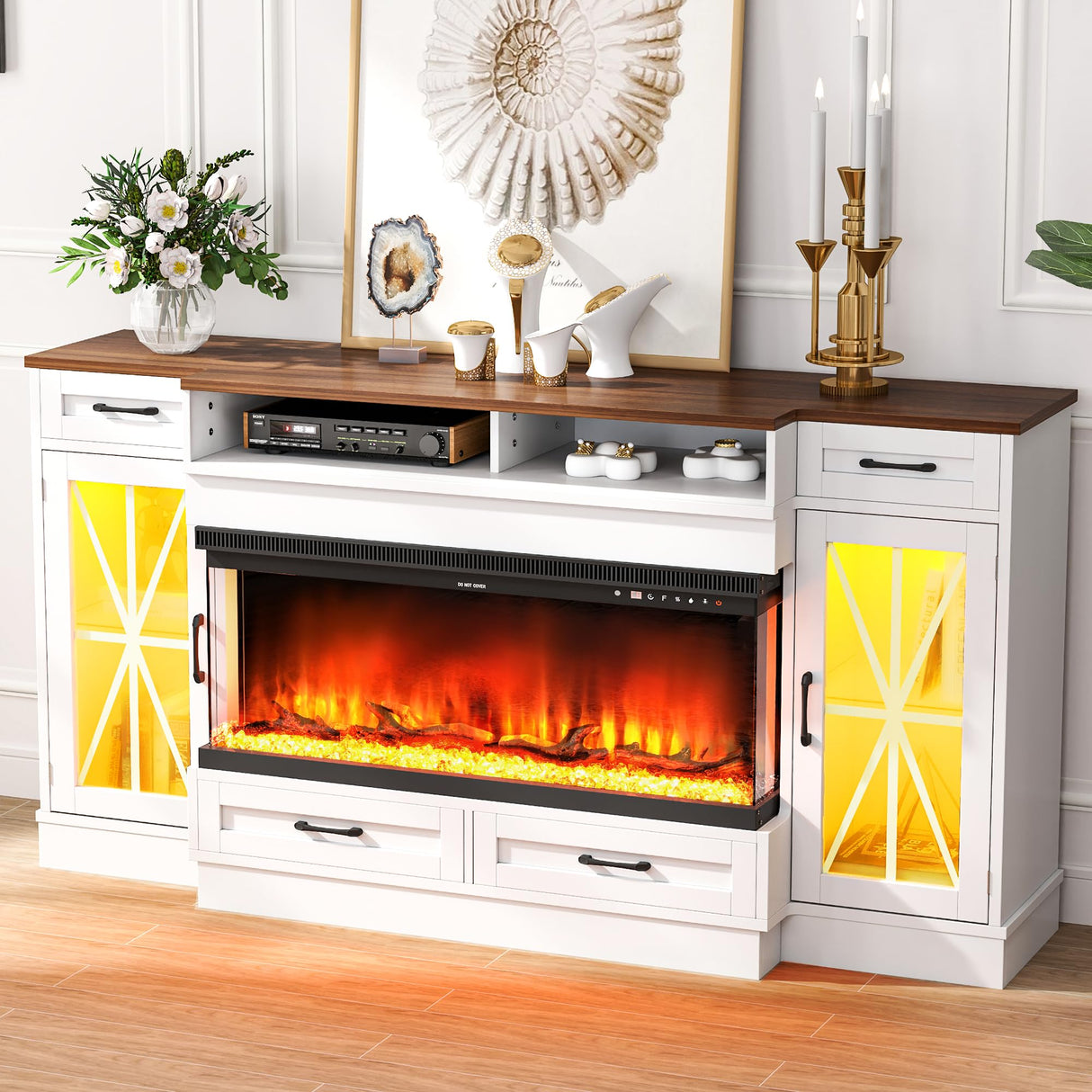 Fireplace TV Stand for 75-80 Inch TV with LED Lighting