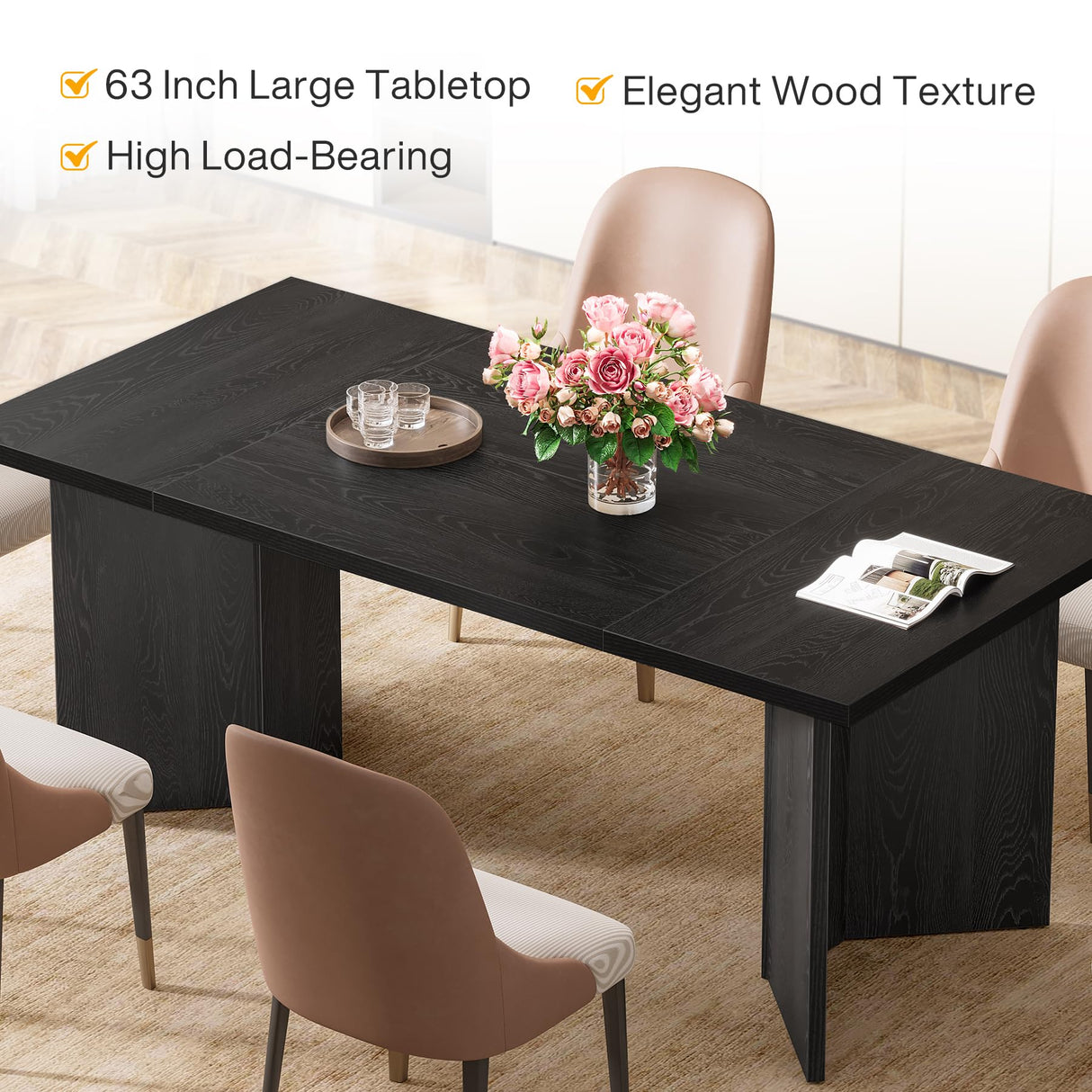 63-Inch Dining Table for 4-6 People - Modern Rectangular Kitchen Table