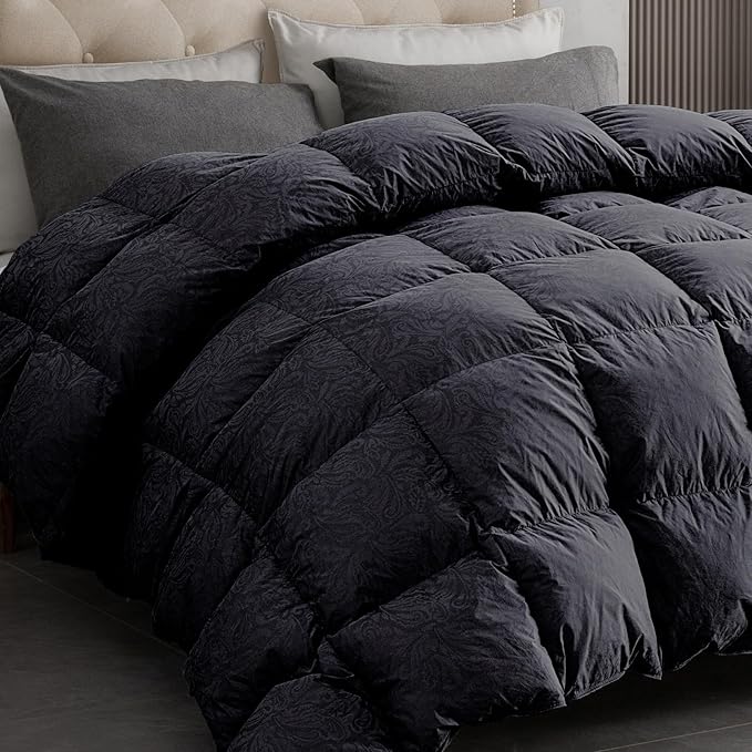 Luxury 90% Goose Feathers Comforter Oversized Queen Size, All Season 100% Cotton