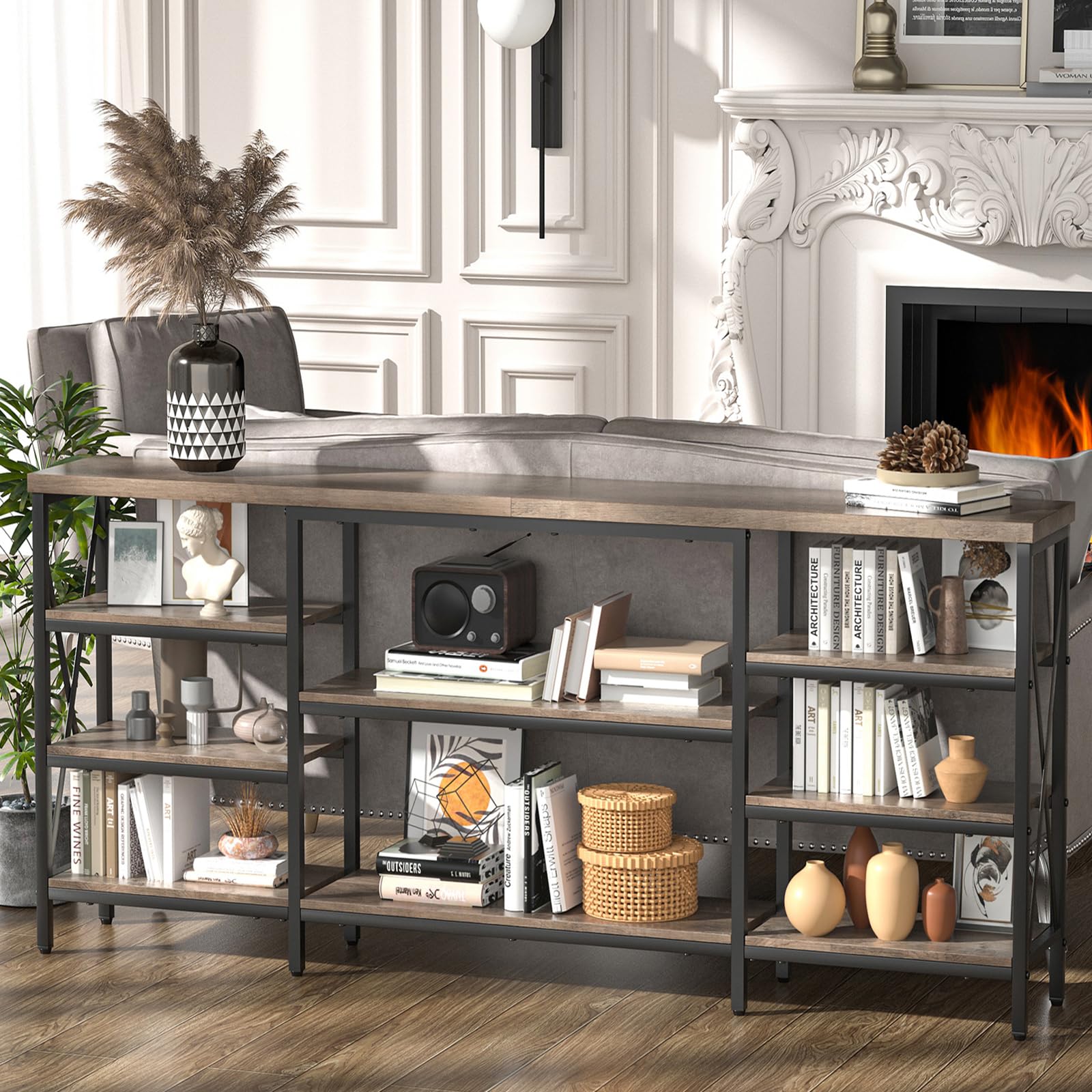 70 Inch Console Table, Extra Long & Sturdy Entryway Table with Metal,