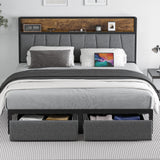 Queen Size Bed Frame with Headboard and Storage, Drawers Platform Bed Frame