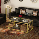 Glass Coffee Table, Gold Coffee Tables for Living Room, Gold Glass Coffee Table