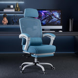 DUMOS Home Office Desk Chair with Footrest, High-Back Mesh Rolling Swivel Reclining Chairs with Wheels, Comfortable Headrest, Lumbar Support, Comfy Arms for Home, Office, Gaming, Student, Blue