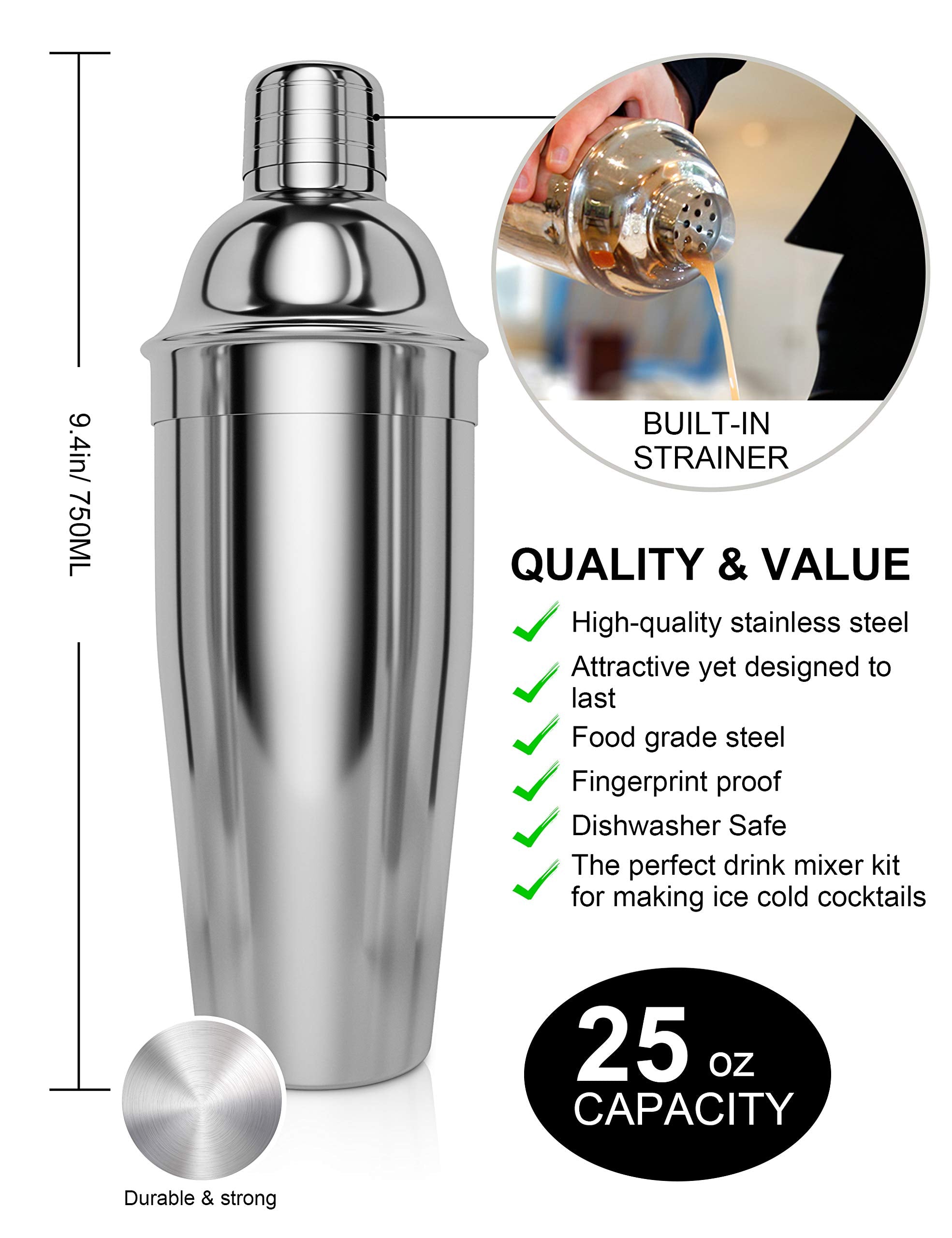 14 Piece Cocktail Shaker Set Stainless Steel Bar Tools with Rotating Stand