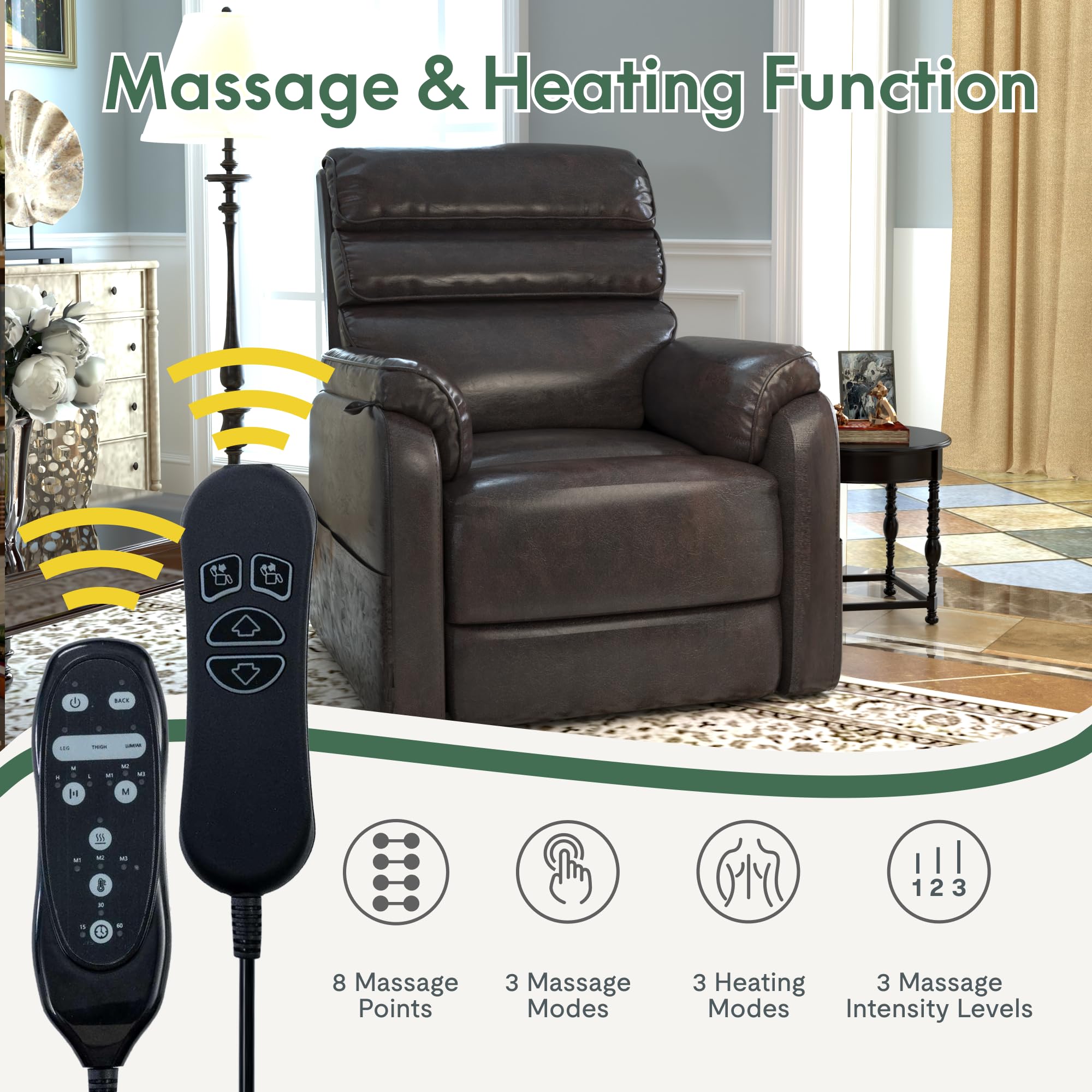 Flexispot Dual Motor Power Lift Recliner Chair with Massage & Heat