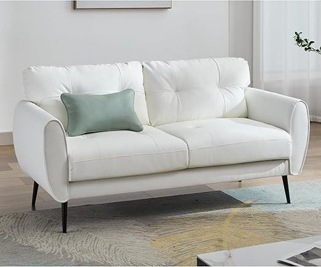 Sofa Couch 61" Small Loveseat Couches for Living Room White Leather Couch Mid