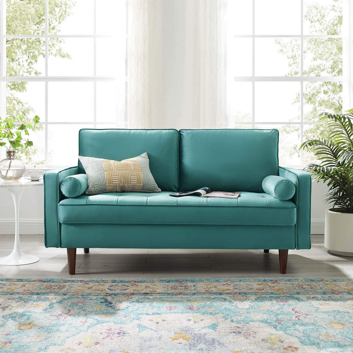 Valour Performance Velvet Loveseat, Teal Valour Performance Velvet Loveseat