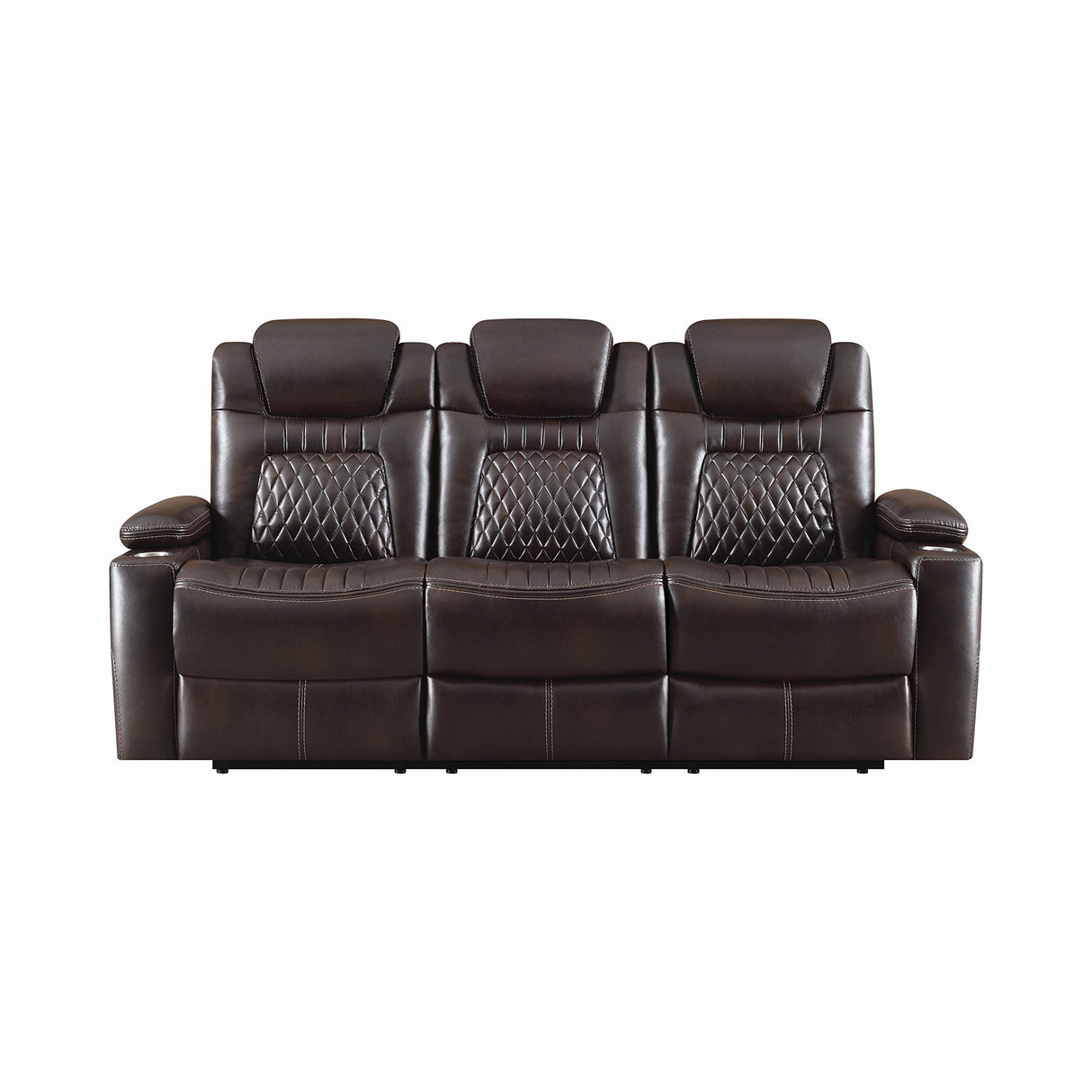 Leatherette Diamond Tufted Power Recliner Sofa with Drop Down Storage