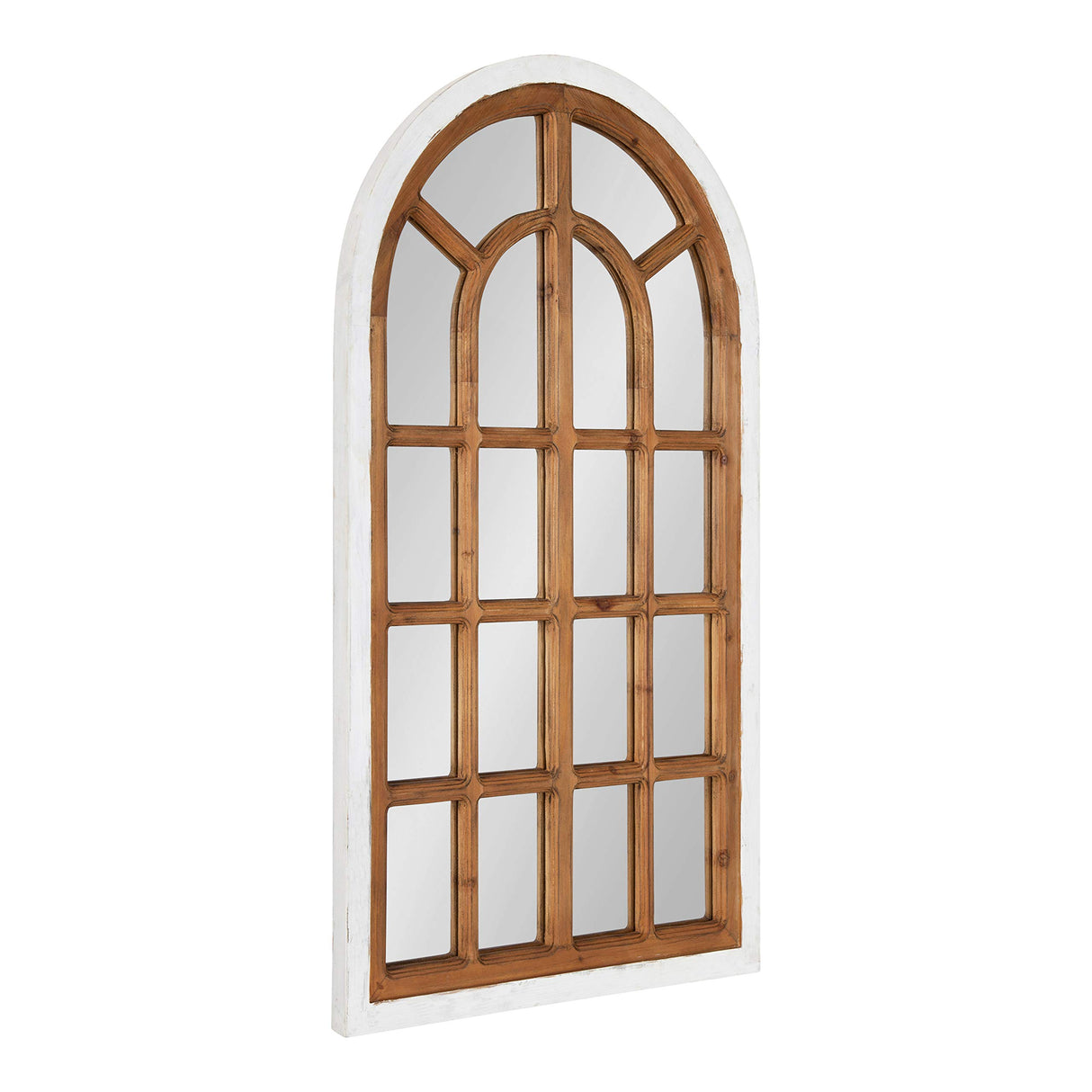 Boldmere Traditional Wood Windowpane Arch Wall Mirror, 22" x 38", White and Brown