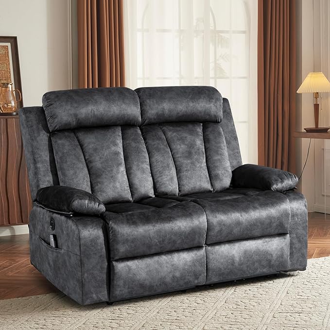 Electric Power Reclining Sofa Set - 3-Seater with Flip-Top Console & Massage Heat