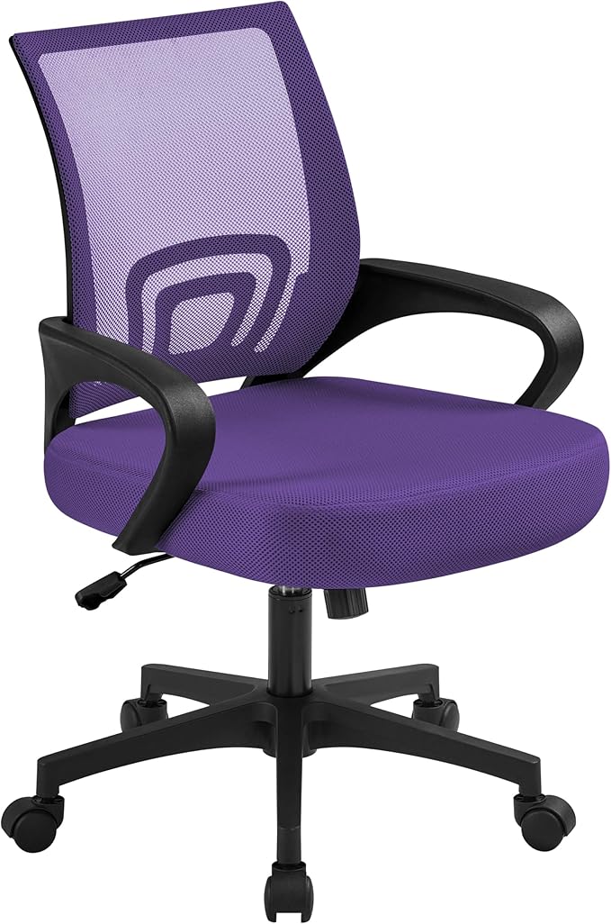 Office Chair Desk Chair Mid Back Mesh Task Chair Computer Chair Ergonomic Rolling Swivel Chair Adjustable Executive Chair with Lumbar Support Armrests, Red