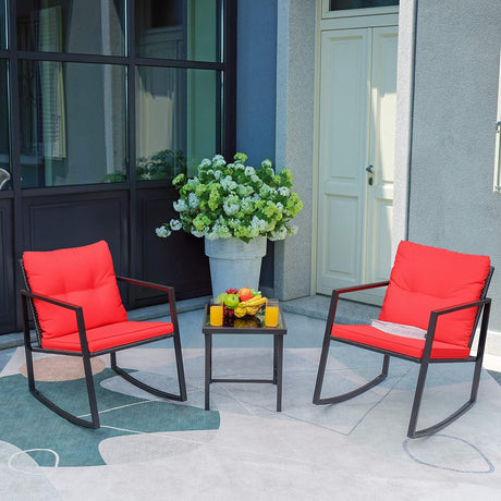 3 Pieces Rocking Wicker Bistro Set, Patio Outdoor Furniture Conversation Sets